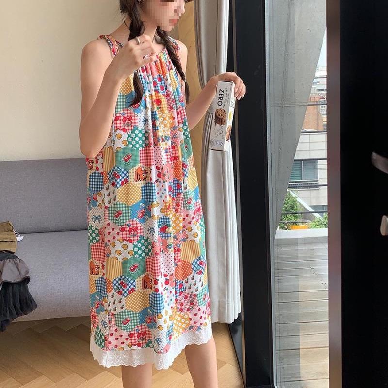 Women's Summer Floral Lace Strappy Pleated Dress - Sweet, Spicy, Loose-Fit Mid-Length Beach Style