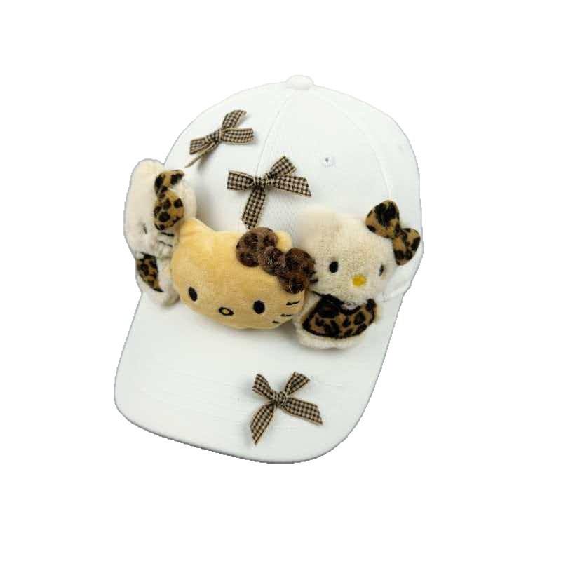New Sweet and Cute Kitty Cat Bow Cap Summer Breathable Sunscreen Showing Face Small Sunshade Baseball Cap