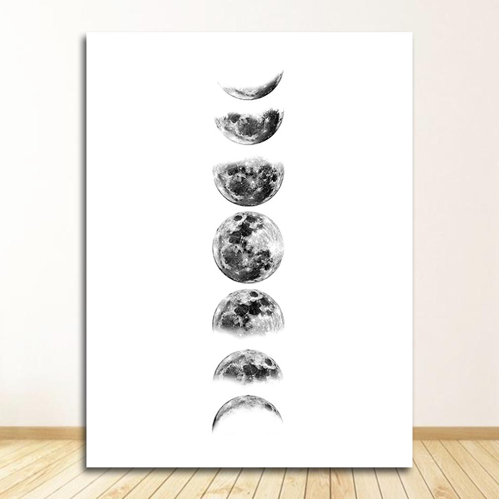 Poster Painting La Luna Pictures Home Wall Art Decor Moon Phases Canvas Print , Black and White