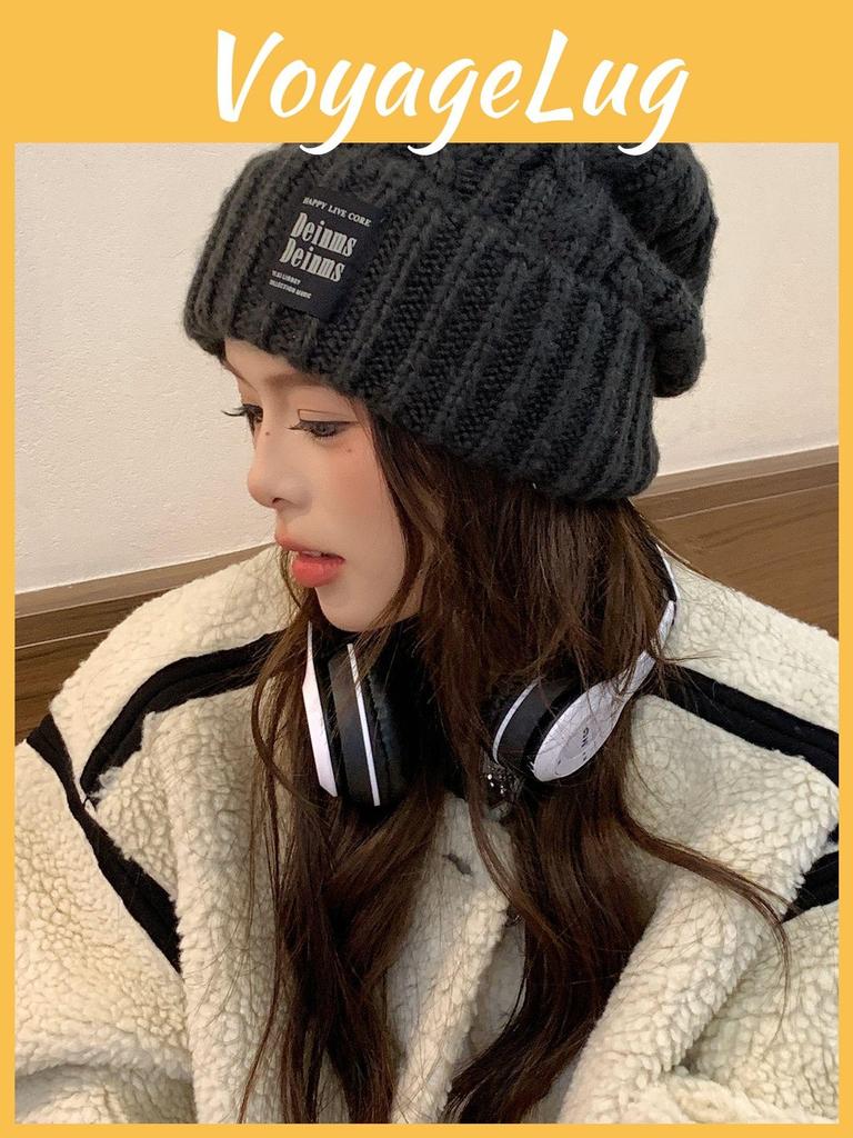 Hat Knitted Style With Letter Decor And Big Head Circumference For Wear Casual