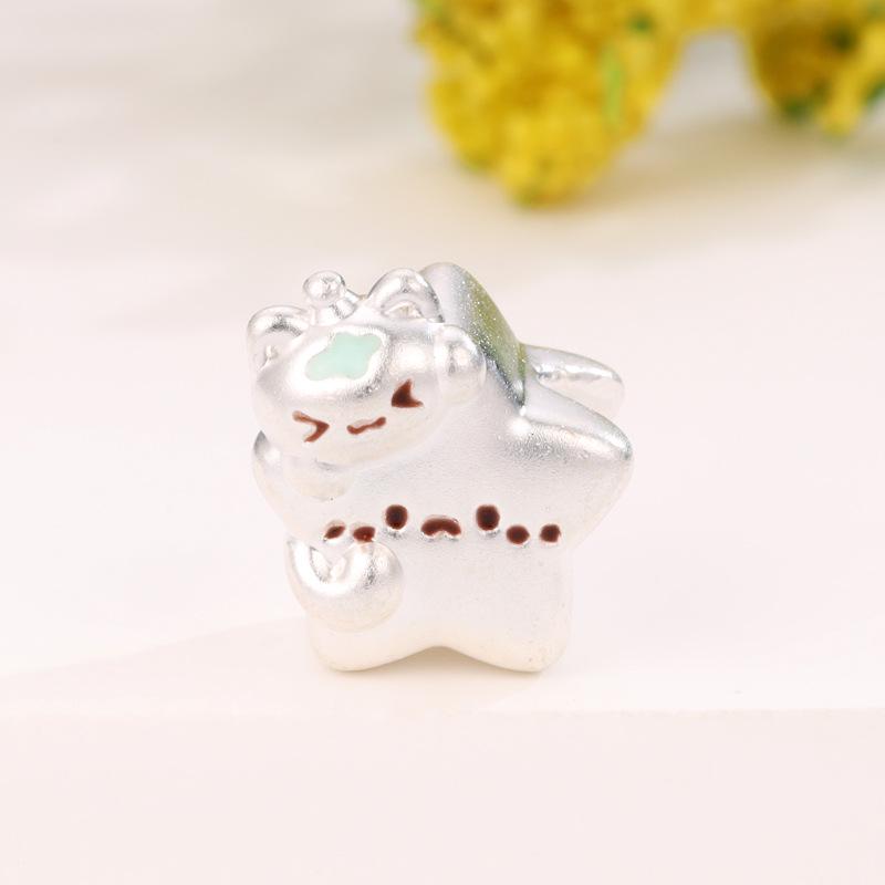 Sterling Silver Cat Star Beaded Accessories: Handwoven Rope & Cartoon DIY Loose Beads Ornaments