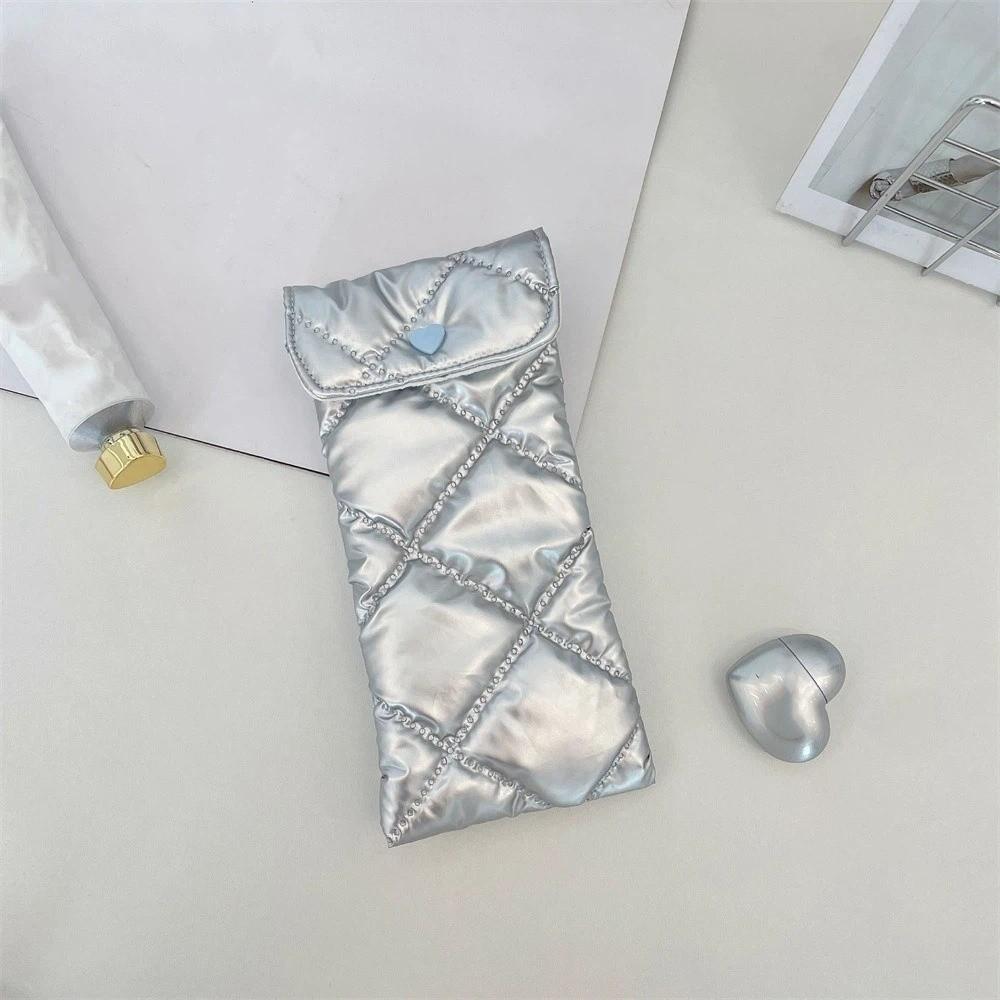 Quilted Satin Bow Sunglasses Pouch Shiny Surface Small Item Organizer Eyewear Carry Case Women