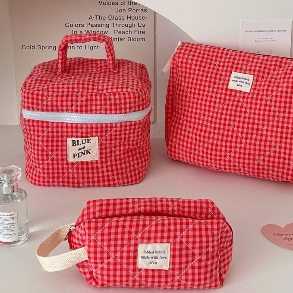 

Plaid Cosmetic Bag Soft Fabric Clutch Bag Sweet Storage Bags Women