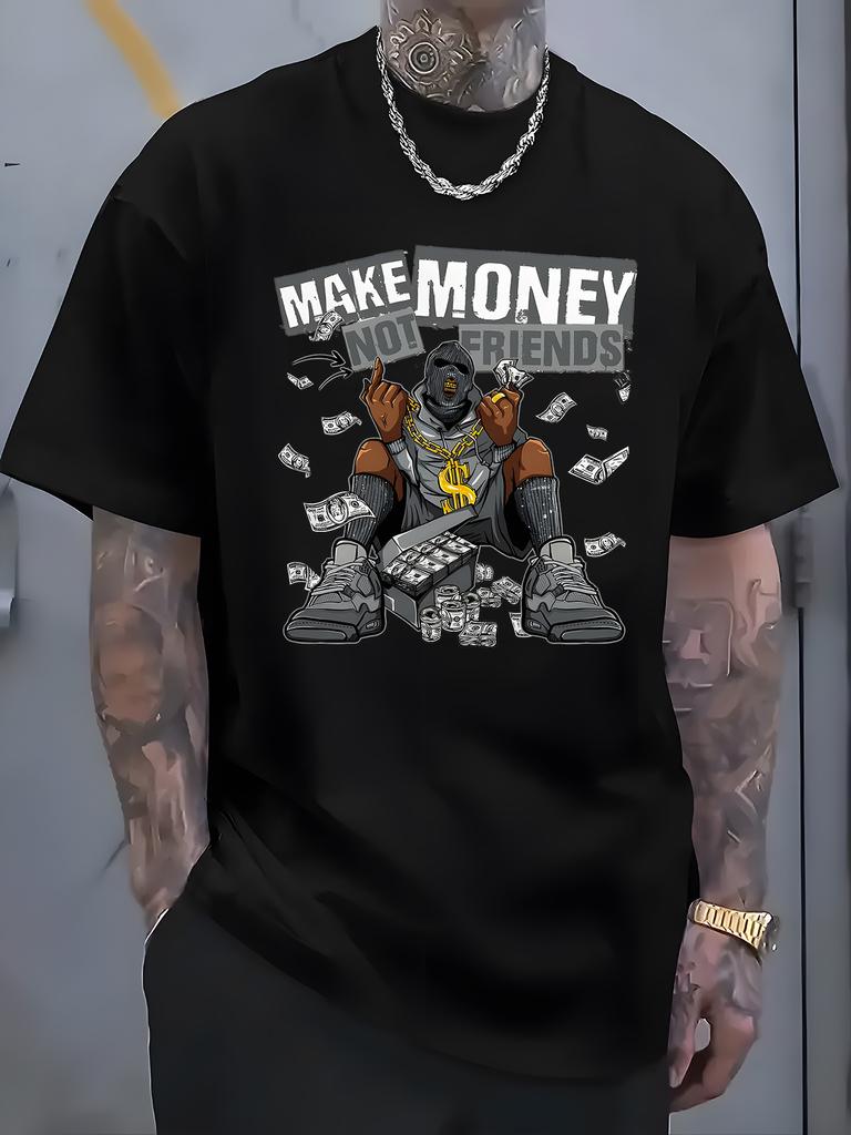 [T-Shirt mit neuartigem Musterdesign] Sommerliche lässige bequeme Herren-T-Shirts mit neuartigem Musterdesign - MAKE MONEY Buchstaben aufgedruckt