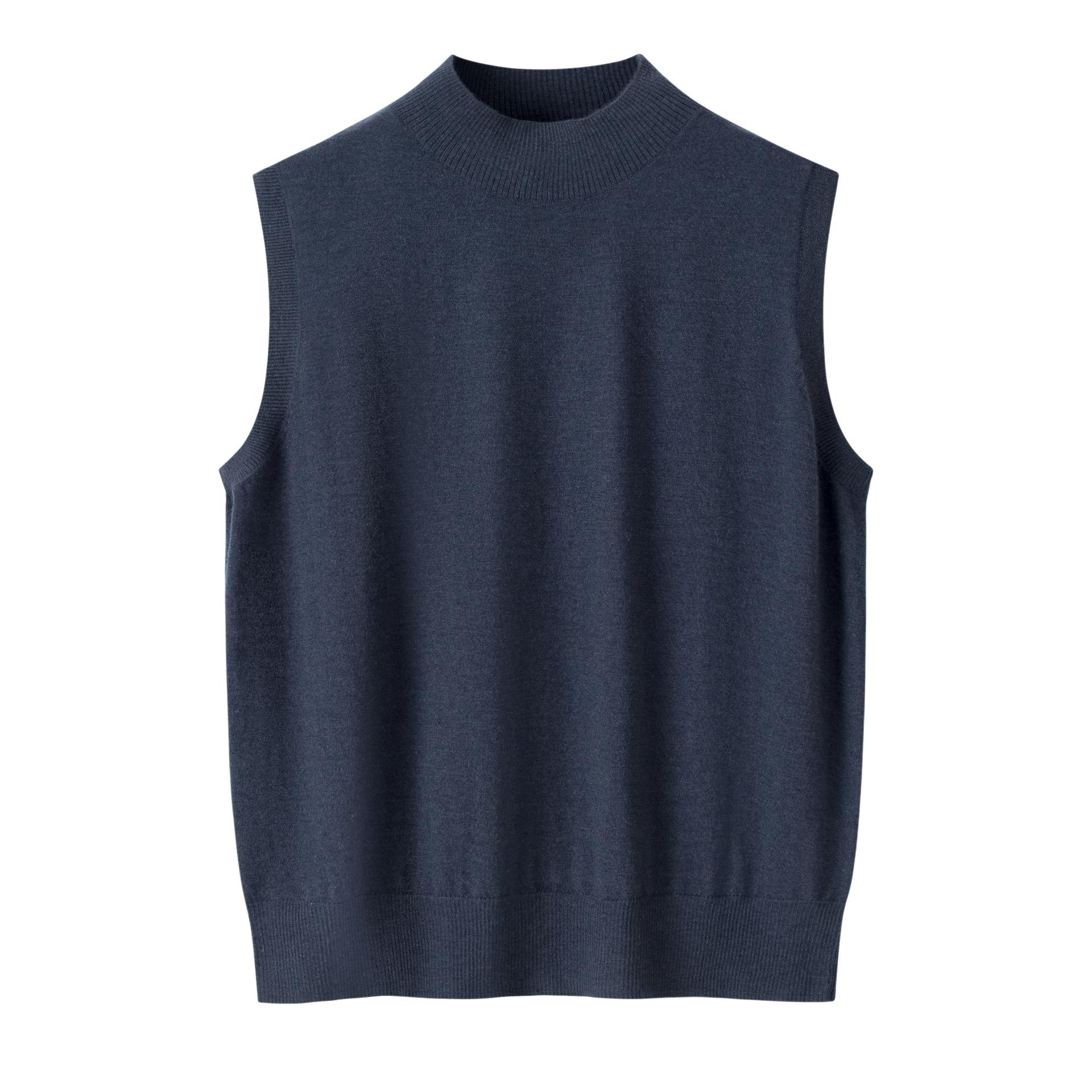 

Женский жилет из чистого кашемира без рукавов с высоким воротом Medium синий