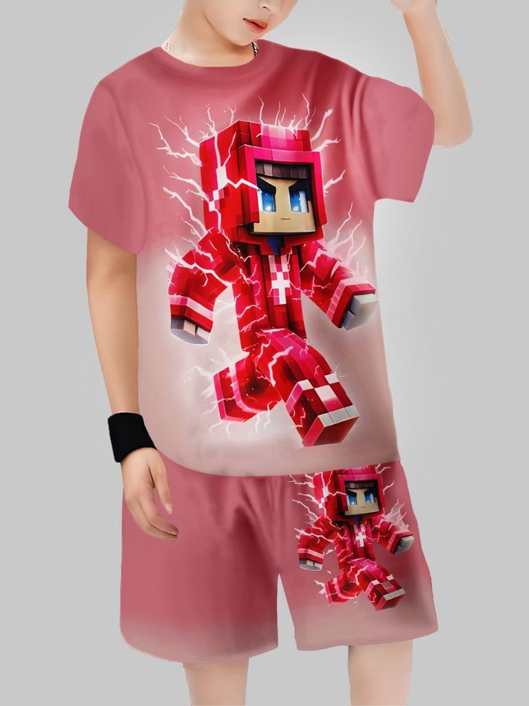 Sommer Kinderkleidung Lässiges 3D-Druck Kurzarm-T-Shirt Jungenkleidung