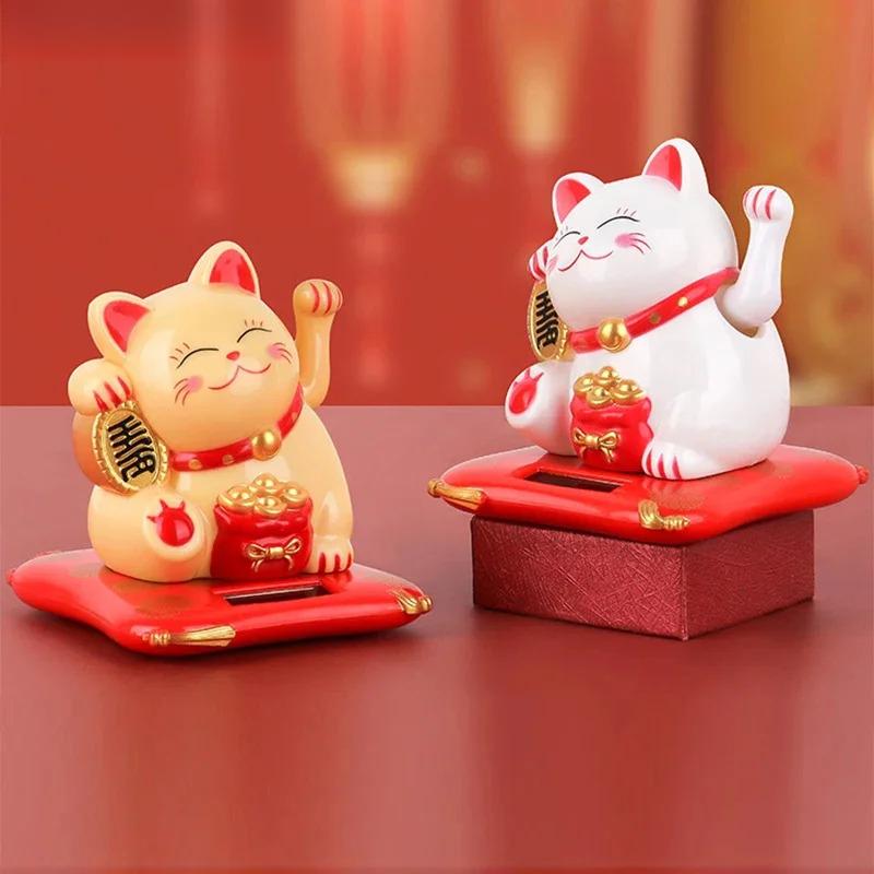Solar Lucky Cat Toy Welcoming Waving Beckoning Fortune Figurines Miniatures For Home Decor Solar Car Decoration Accessories