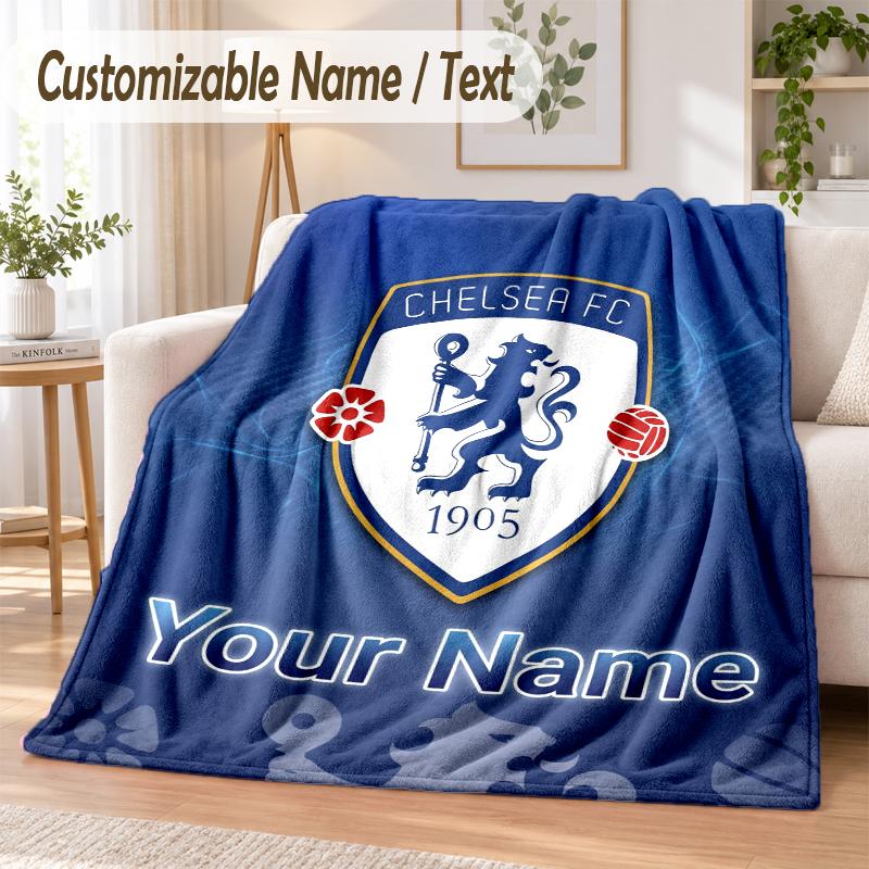 Custom Text Flannel Blanket Chelsea FC Print Warm Cozy Blanket Home Sofa Bedding