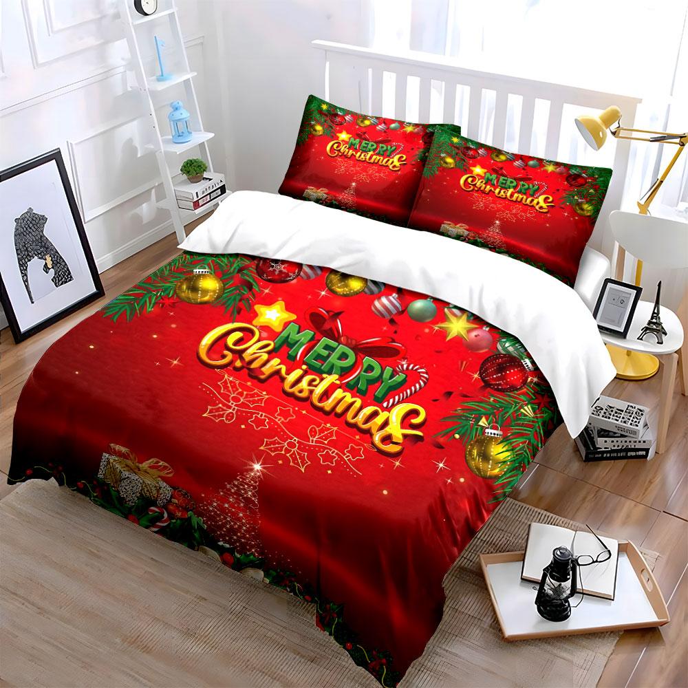 Merry Christmas Festive Set Bedding Duvet Cover Set Duvet Cover Pillowcases (1*Duvet Cover 2*Pillowcases, without duvet insert)