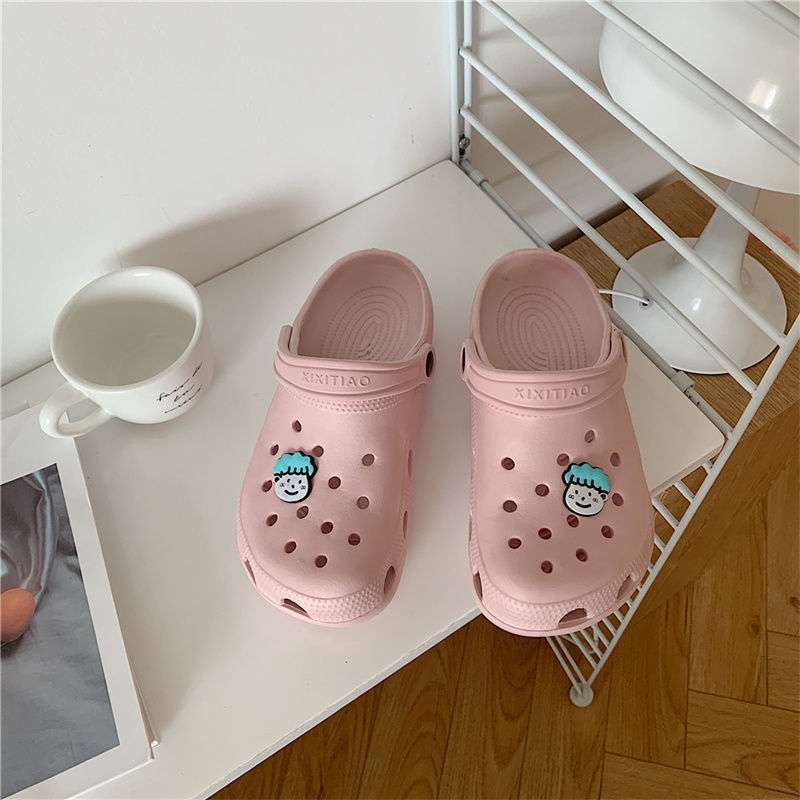 Korean new hole shoes ins cartoon cute couple bag head cool slippers men and women comfortable nurse shoes non-slip
