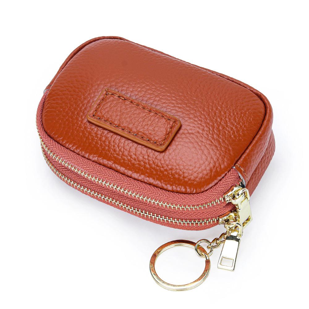 Genuine Leather Coin Purse Women's Compact Mini Double Zipper Storage Bag Large Capacity Key Ring Small