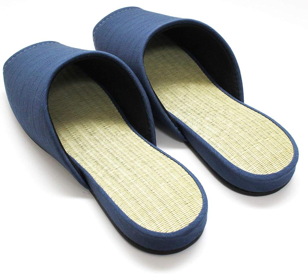 Tatami Indoor Slippers for Men and Summer Indoor Made with Igusa Grass Size L [MOON ROOM] Japanese-made Men's Women, Slippers, (Navy Blue, (Approx.