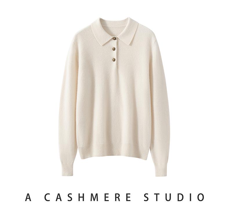 Kang Sai Ni 100% Cashmere Women's POLO Collar Sweater - Versatile, Fashionable Knitwear