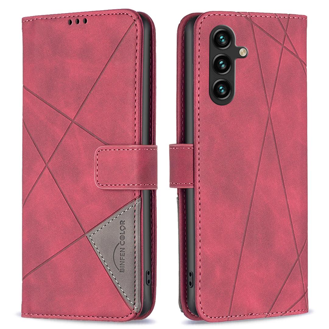 

BINFEN COLOR For Samsung Galaxy A26 5G Phone Cases Wallet Stand Geometry Imprinted Leather Cover Red