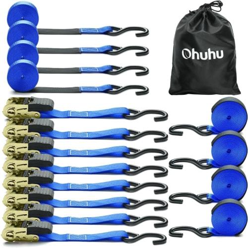 

Ohuhu Tie-Down Belts, Lashing Belts, Ratchet Belts, 4.5m Long, 25mm Wide, 680kg Breaking Load, Maximum Working Load of 225kg, Easy to Use, Fastening a