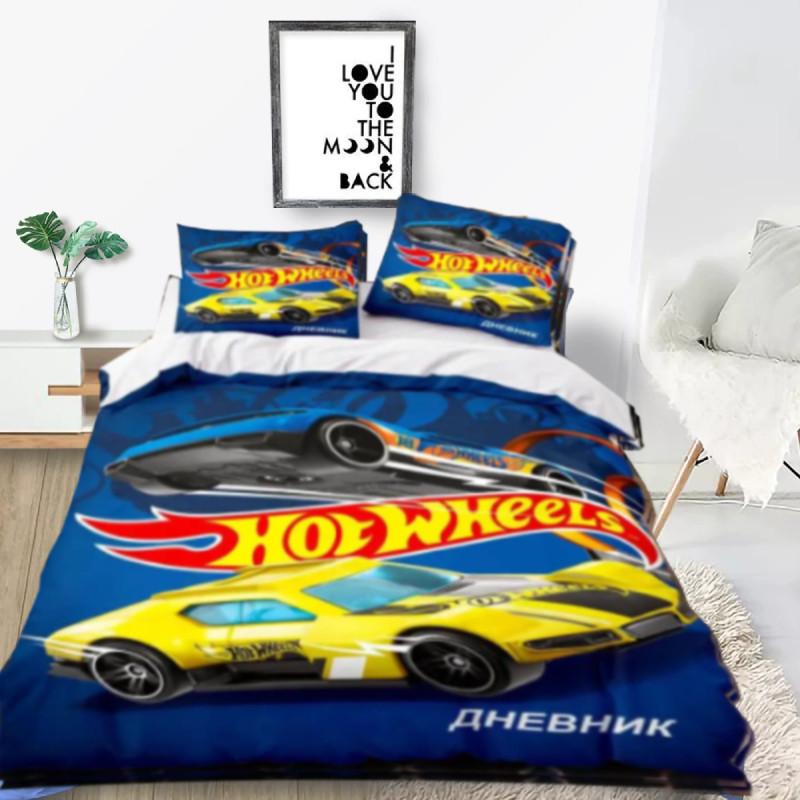 Truck Cartoon Monster Printed Bed Duvet Cover Pillowcase Three Piece Set