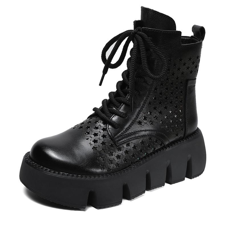 2025 Summer New Retro Cool Boots Hole Shoes Zipper Platform Shoes Ethnic Fashion Women's Shoes Women's Muffin Shoes