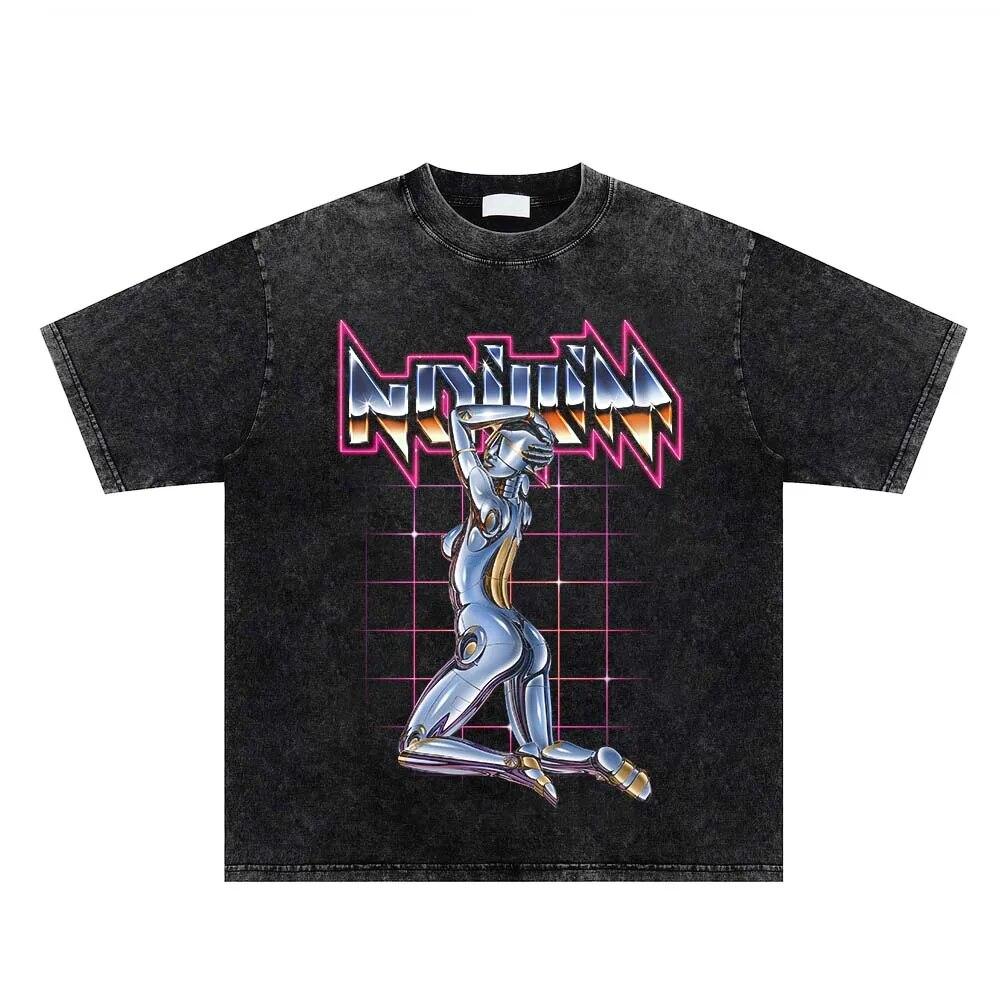 

Punk Hip Hop Female Robot Print T Shirt Fashion Harajuku Streetwear Men Women Street Tees Tops Summer Cotton Oversized T-shirt