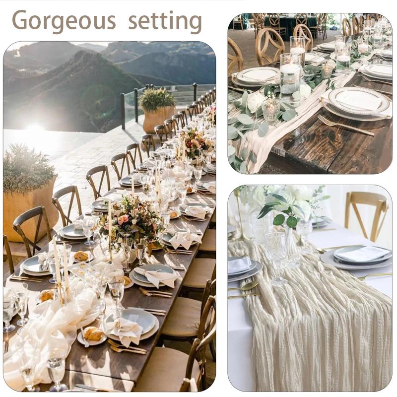 90x400CM Semi-Sheer Gauze Table Runner For Wedding Reception Sheer Bridal Shower Birthday Party Banquet Xmas Table Decoration