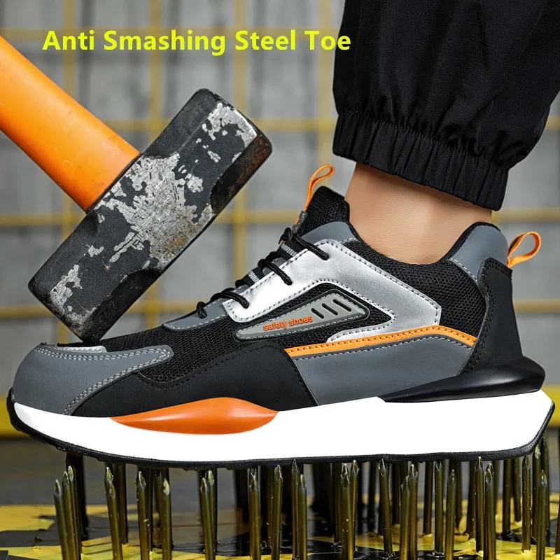 Light Safety Shoes for Men Industiral Anti-slip Work Shoes with Steel Toe Spring Autumn Construction Anti Puncture Work Boots