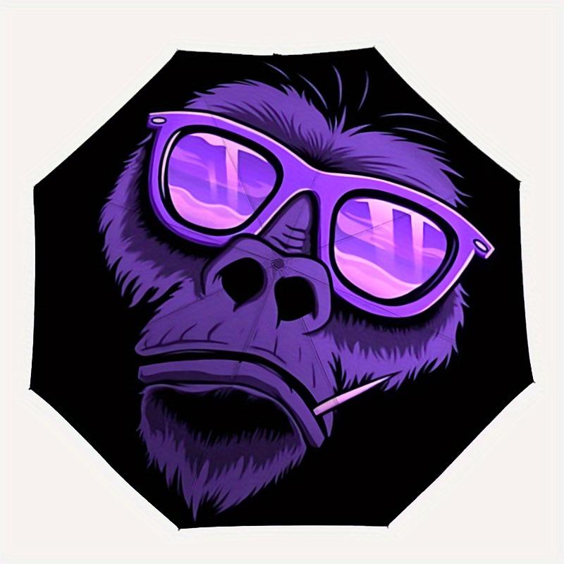 

1pc Gorilla Sunglasses Automatic Folding Umbrella - 8-Rib Iron Frame, Windproof, Portable Sunshade with Plastic Handle for Travel & Outdoor