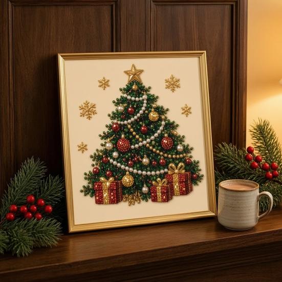 Sparkling 3D Painting Canvas DIY Christmas Faux Pearl Art Kit with Frame, Santa Winter Holiday Theme Craft Supplies Beads for Adults Beginner,