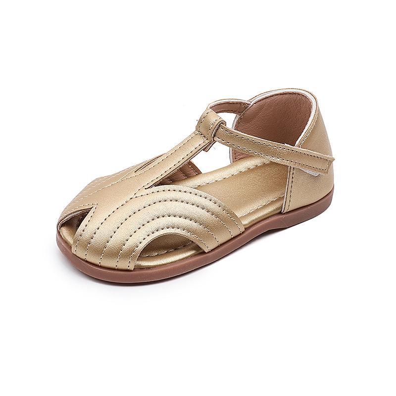 

Girls Sandals T-strap Hollowed-out Kids Beach Shoes Soild Color Versatile 2025 Summer New Children Fashion Shoes Peep Top Soft 21 золотий