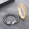 Retro Gold Color Skull Bracelet for Men High Quality Hip Hop Style Party Stainless Steel Jewelry Heavy Cuban Link Accessory
