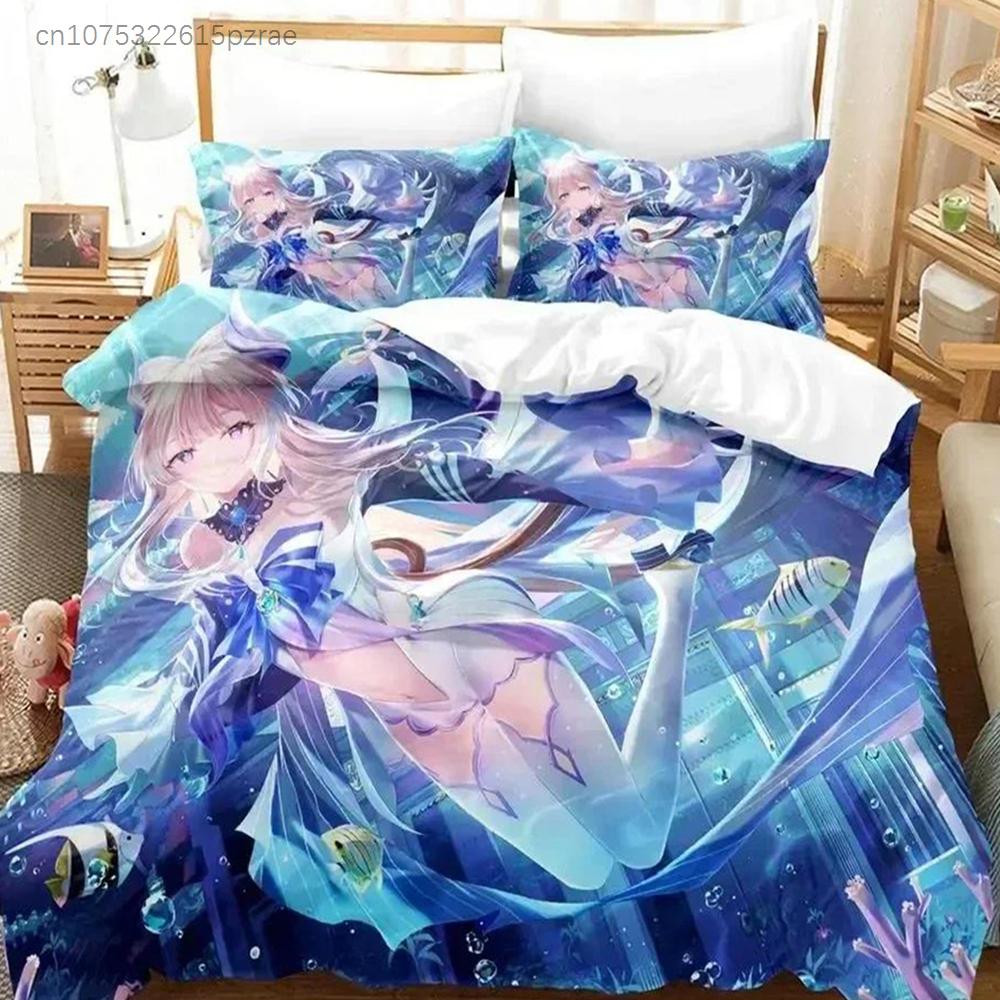 Anime Genshin Impact Sangonomiya Kokomi Bedding Set Printed With Pillowcase Bed Duvet Cover Soft Queen King Size Bedclothes Home