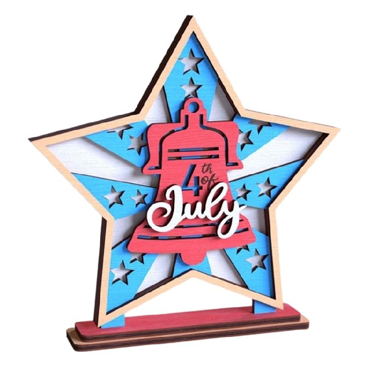 Artistic Wooden Star Desktop Ornament July 4th American Flag Table Display For National Holiday Decors