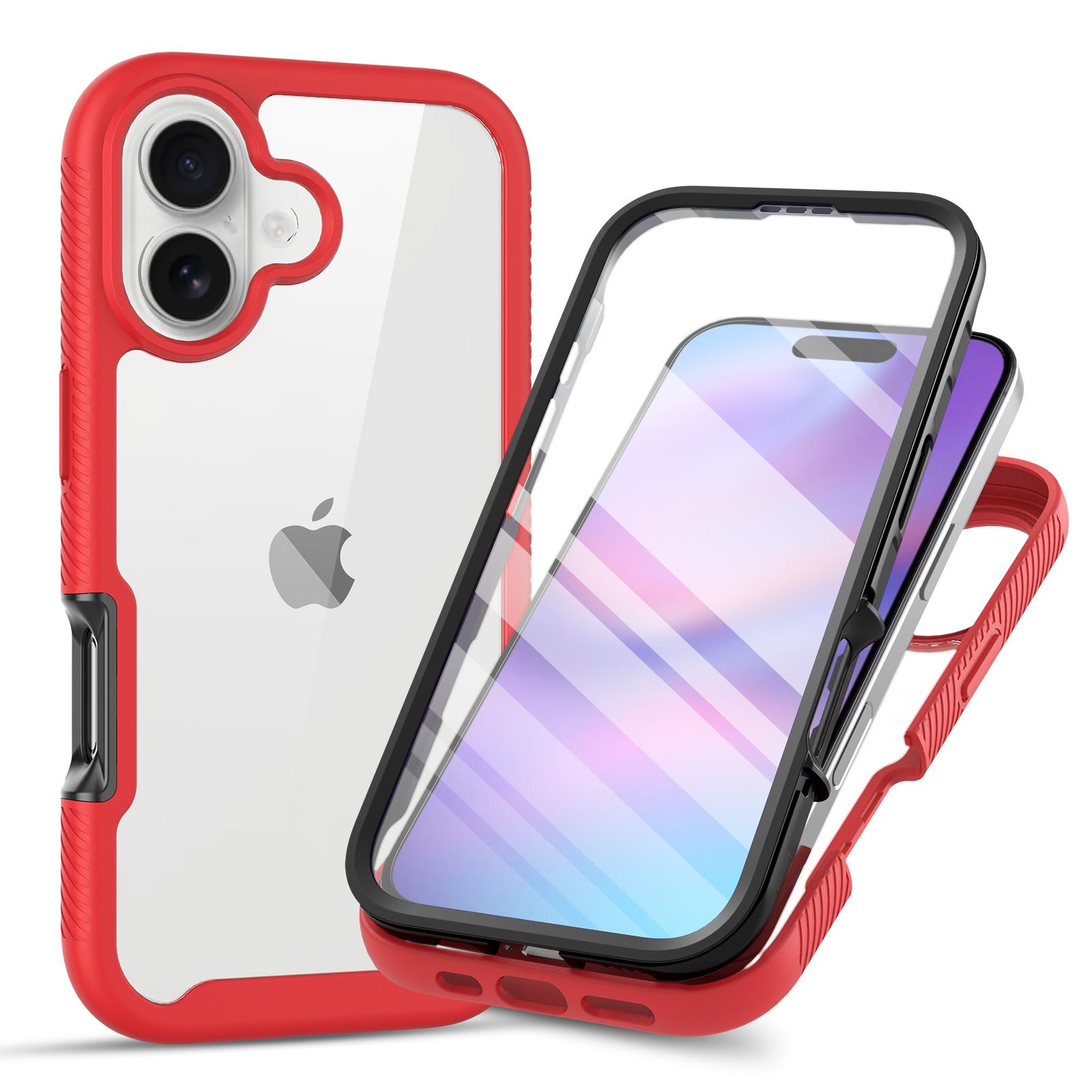

Для iPhone 17 Ударопрочный Прозрачный Чехол для Телефона Встроенная Защитная Пленка для Экрана Прочный Защитный Чехол для iPhone17 PC and TPU&Case & Screen Protector&iPhone17