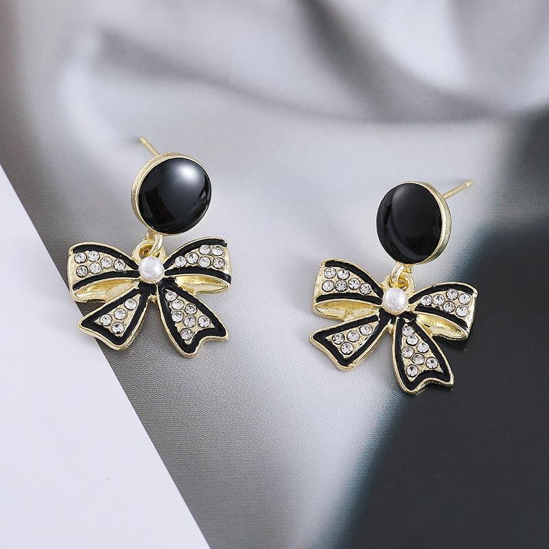 Elegant Faux Diamond Bow Earrings - Trendy, Unique, and Versatile Design