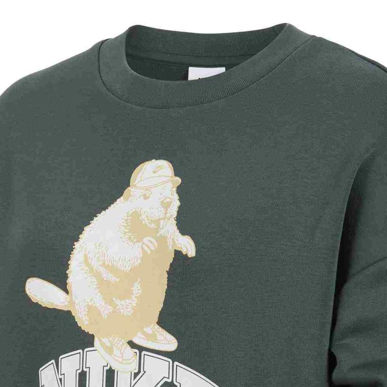 Nike Sportswear Fleece Crewneck Simple Comfortable Kids Tops Green HV1746-338