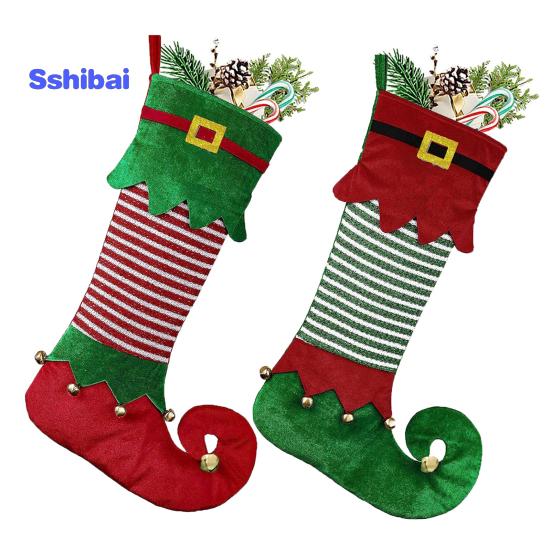 Christmas Elf Stocking Large Capacity Adorable Reusable Holiday Decoration Xmas Tree Kids Gift Candy Bag Hanging Sock Pendant Party Supplies