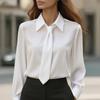Autumn Long Sleeve Blouses and Shirts for Women Solid Color Casual Business Office Lady Tie Shirts Tops