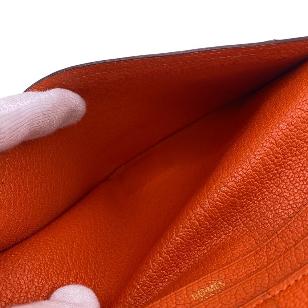 HERMES leather Bean Purse Orange leather Women Used