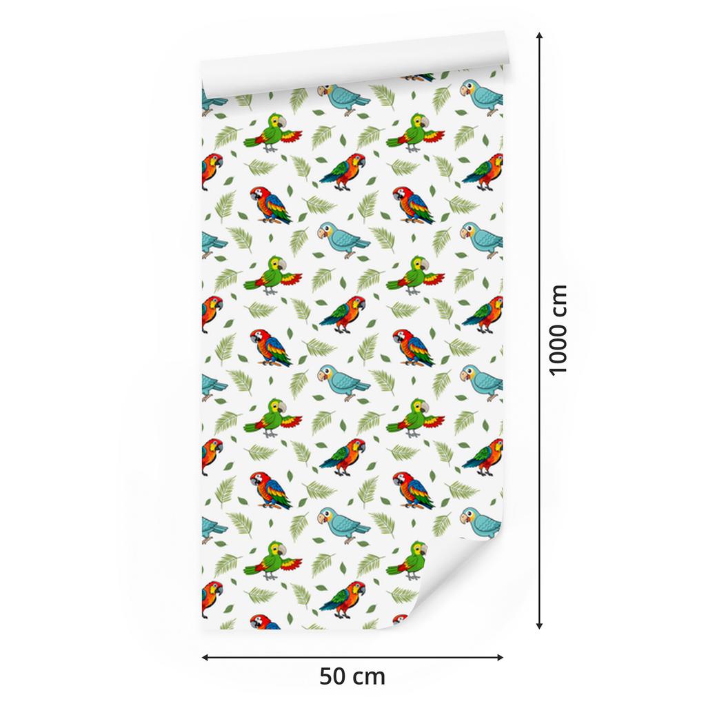 Parrot Wallpaper White, Lime and Light Gray for Living Room and Bedroom 50x1000