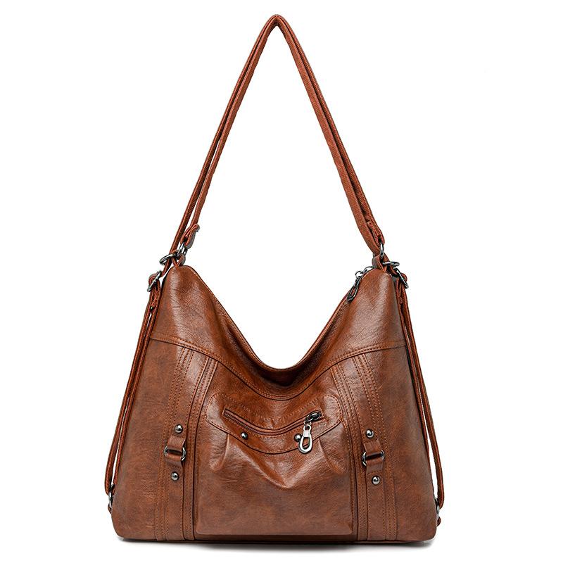 Women's Bag Soft Leather Women's Large Capacity Single Shoulder Crossbody Bag Retro Zipper Backpack