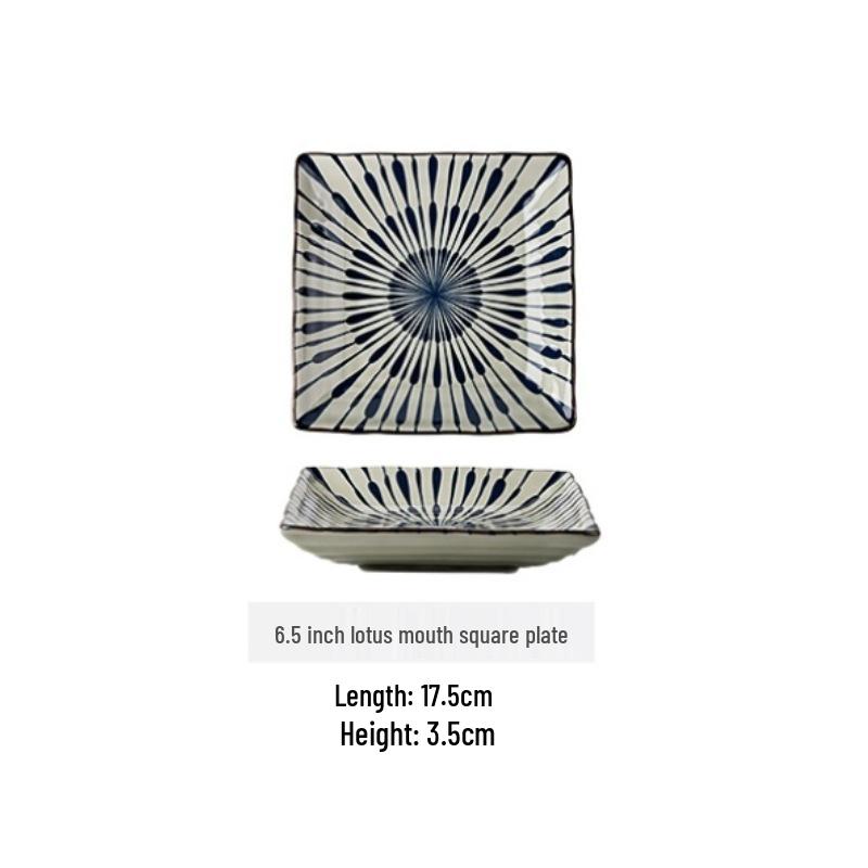 

Японський смугастий керамічний набір мисок і тарілок - Новорічний посуд та подарунок на новосілля з паличками для їжі