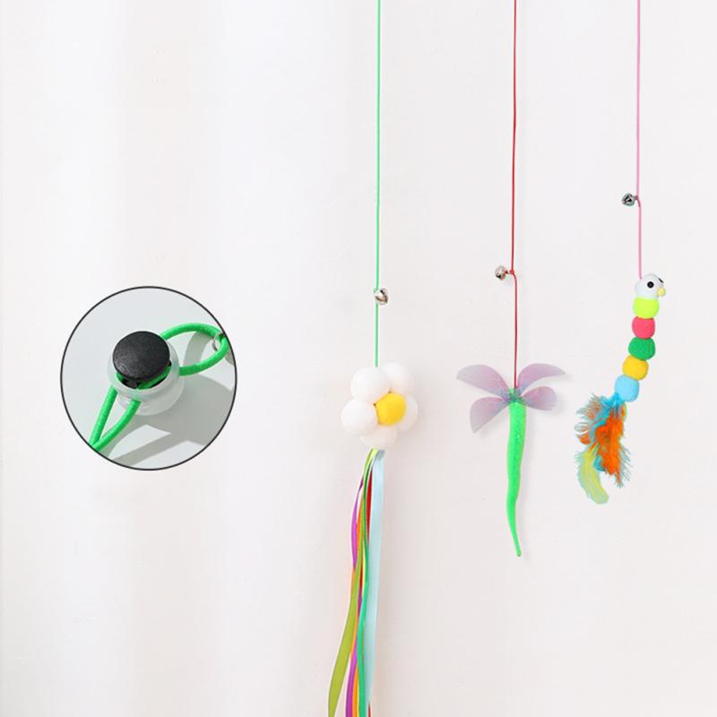 Pet Cat Plush Teaser Stick Hanging Door Elastic Rope Play Chase Exercise Toy With Bells For Indoor