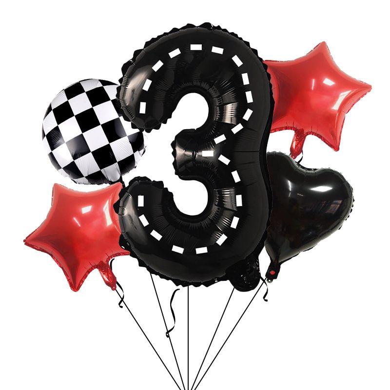 Racing Theme Digital Black Aluminum Film Balloons Birthday Set for Children, Red Star Set
