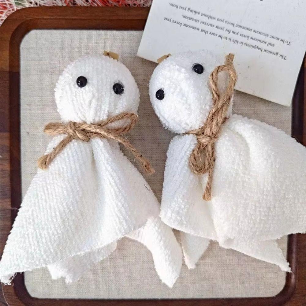 6Pcs 3 Inch Halloween Cloth Ghosts White Ghosts Hanging Ghost Pendant  Haunted House Decoration
