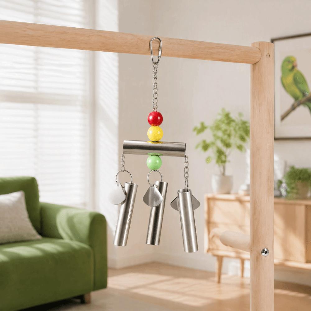 Hanging Design Stainless Steel Bell Toy Sweet Sound Middle Large Size Bird Chew String Toy Colored Beads Parrot Hanging Toy