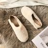 Downy Slip On Loafers Women Warm Winter Flat Fluffy Shoes Soft Sole Beige Fur Moccasins Mom Granny Furry Ballet Flats