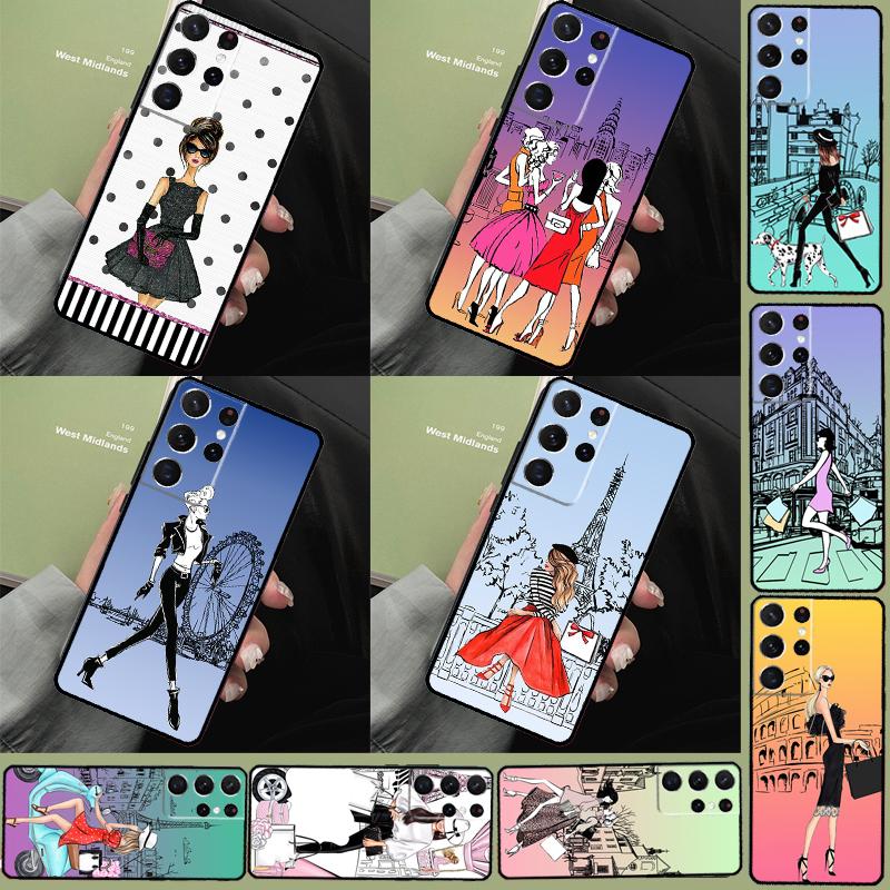 Fashion Girl Phone Case For Samsung Galaxy S25 Ultra S9 S10 S20 FE S21 S22 S23 Plus S24 Ultra Full Cover