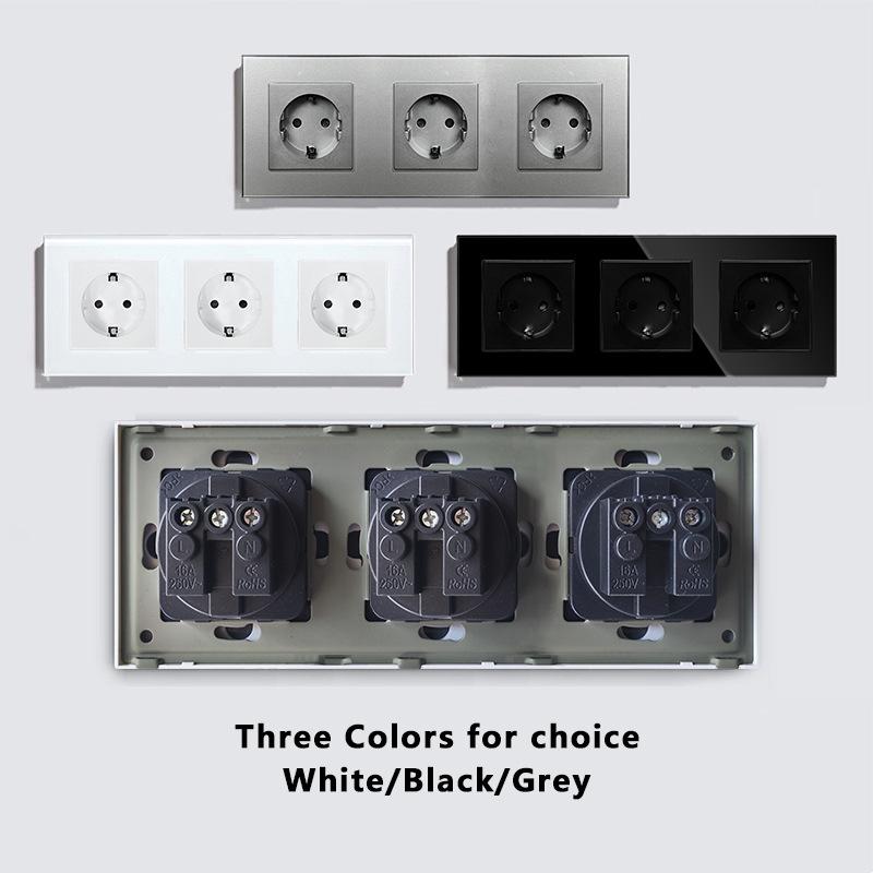 European Standard Round Glass Panel Triple Wall Socket 250V 16A
