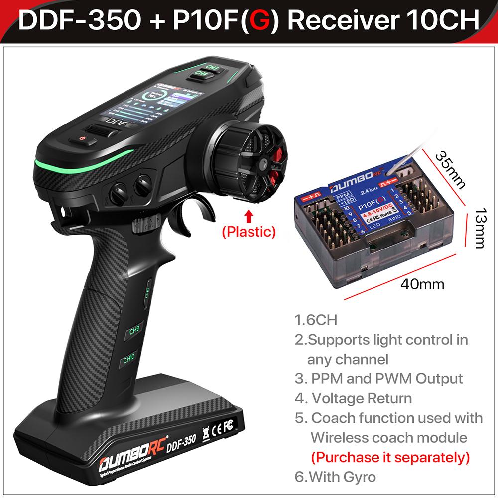 DUMBORC 2.4G 10CH Digital Radio Remote Controller DDF-350 Transmitter with Receiver for RC Car Boat Tank LCD FHSS System