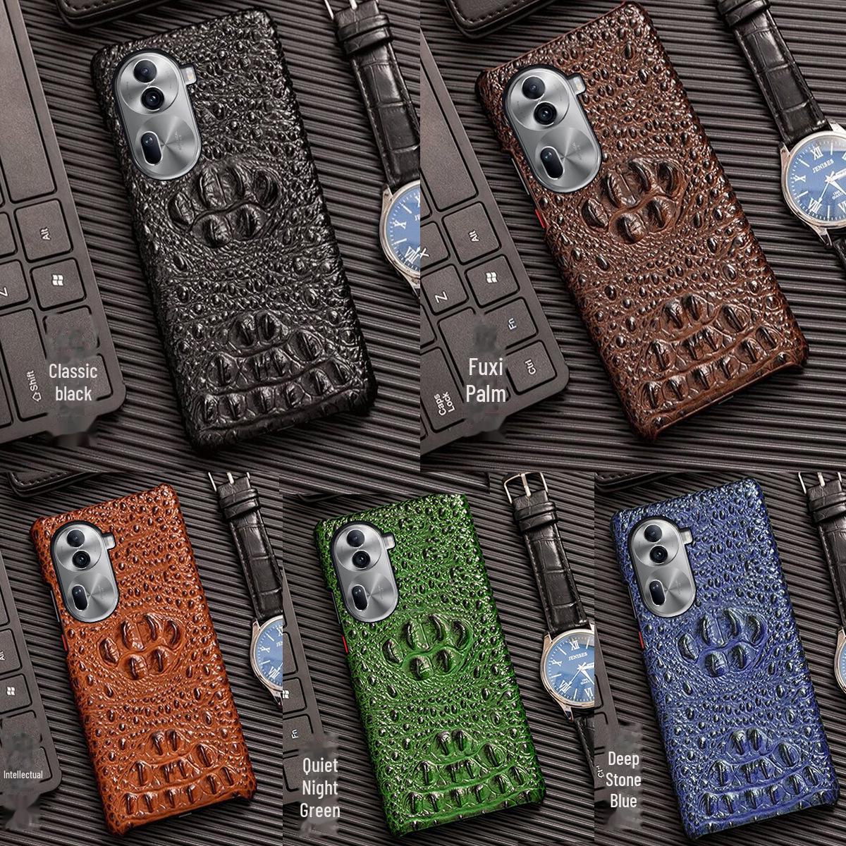 

Защитный чехол из натуральной воловьей кожи с изображением черепа для OPPO Reno11/Reno11Pro Contact Customer Service for Other Models синий