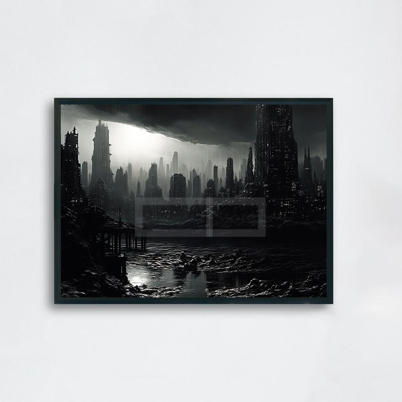 Futurism Cyberpunk Style City Landscape Poster Watercolor Prints Canvas Painting Wall Art Pictures Home Room Modern Sci-fi Decor