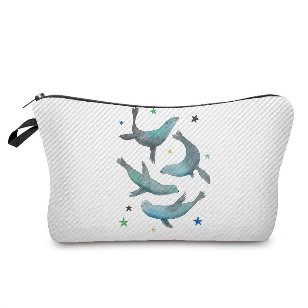 Women Whale Print Cosmetic Bag Toiletries Organize Travel Storage Case 6688